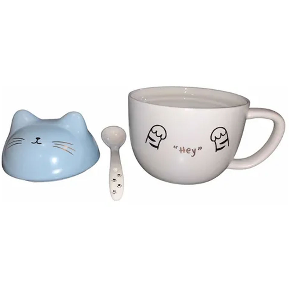 Foto 4 pulgar | Taza de Cerámica Cat Gato Kawaii Meow HappyWare color Azul