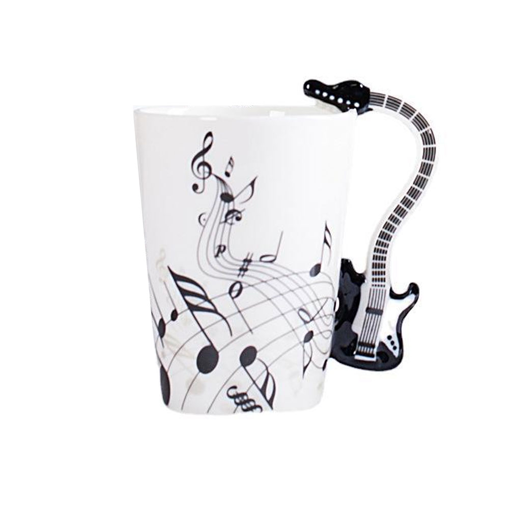 Foto 2 pulgar | Taza con Mango Guitarra Negra y Notas Musicales Ondulante HappyWare color Negro