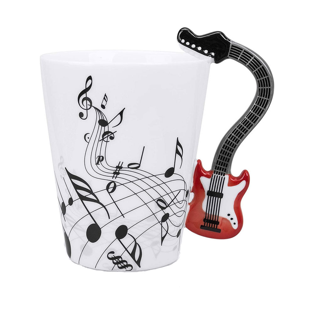 Foto 2 pulgar | Taza con Mango Guitarra y Notas Musicales Ondulantes HappyWare color Rojo con Blanco