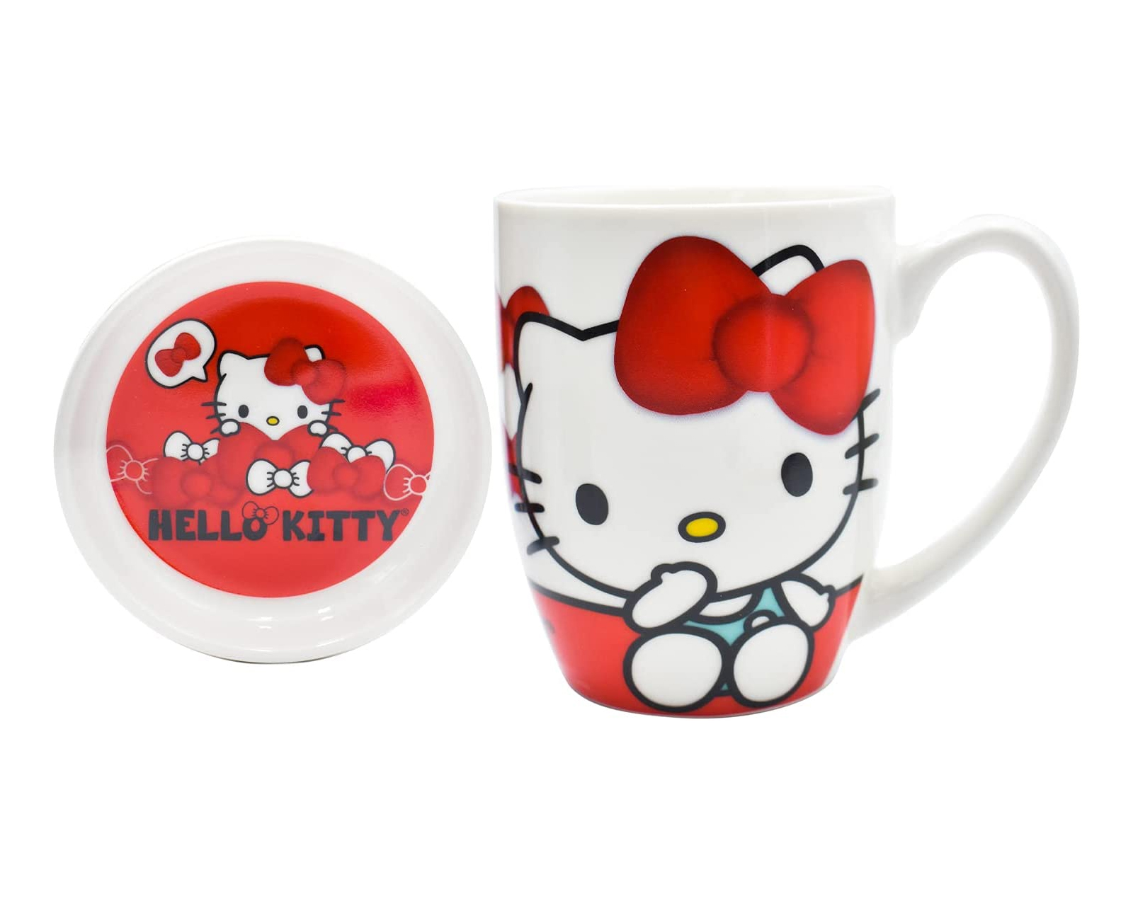 Foto 2 pulgar | Taza De Porcelana Con Tapa Hello Kitty 385 Ml