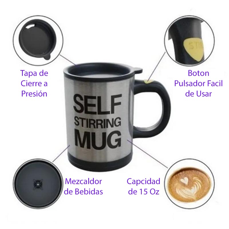 Foto 5 pulgar | Taza Automática Compraymas Agitadora Mezcladora color Negro con Tapa