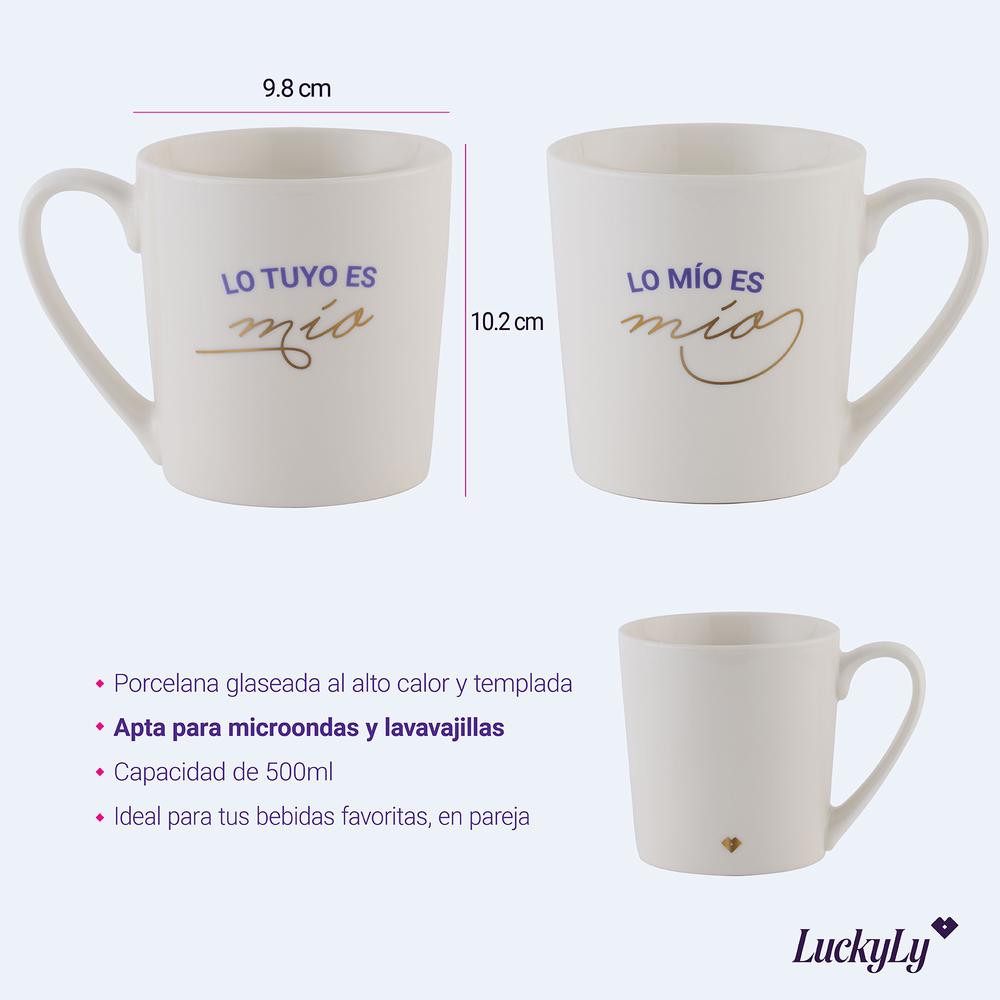 Foto 7 pulgar | Set de Tazas LuckyLy Blancas Frase Original para Pareja 2 Piezas de 500 ml C/U