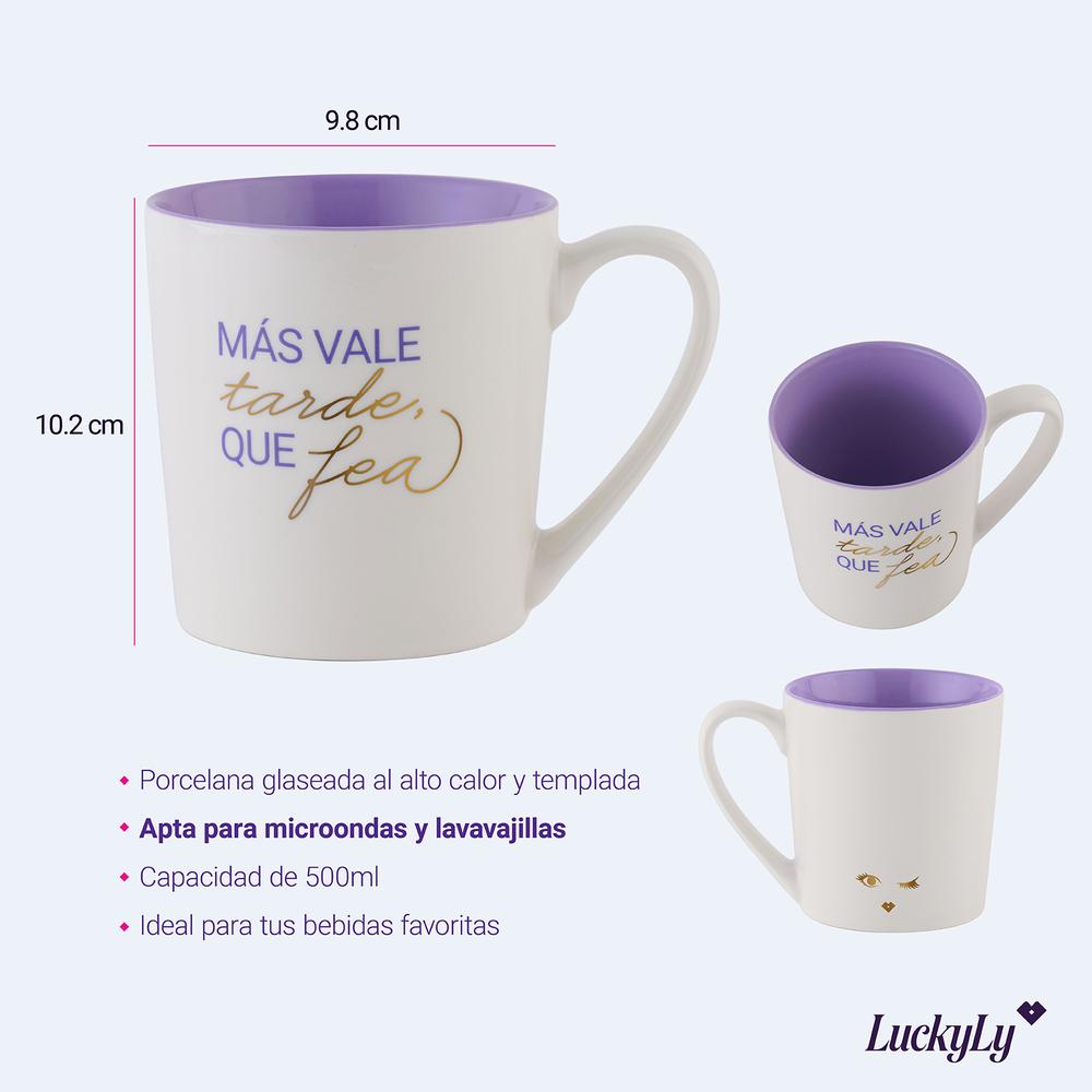 Foto 7 pulgar | Taza LuckyLy Blanca Frase Original 500 ml