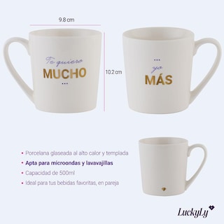 Foto 6 | Set de Tazas LuckyLy Luca Blancas Frase Original para Pareja 2 Piezas de 500 ml C/U
