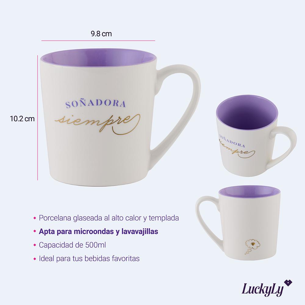 Foto 7 pulgar | Taza LuckyLy Blanca Soñadora Siempre 500 ml