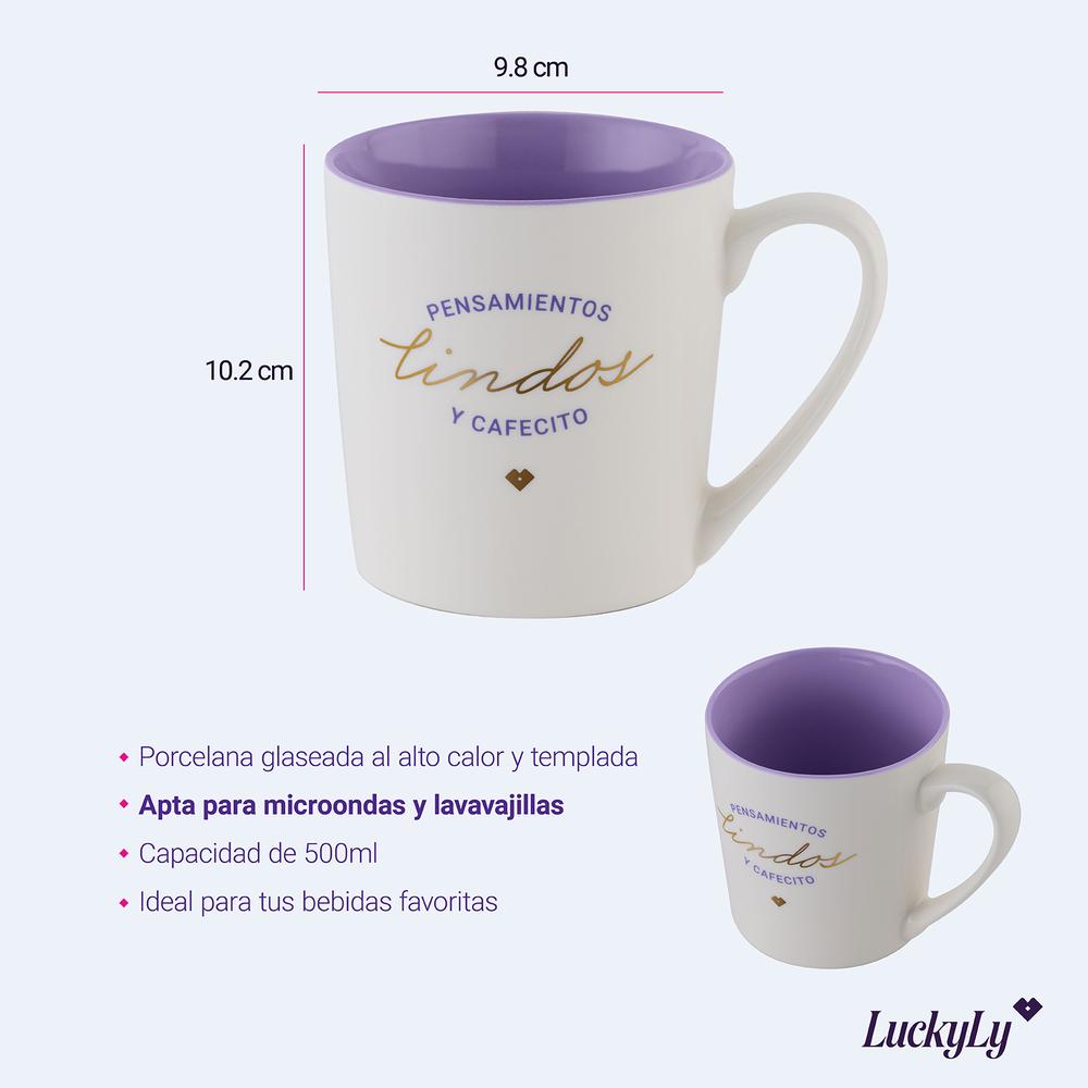 Foto 7 pulgar | Taza LuckyLy Blanca Frase Original 500 ml