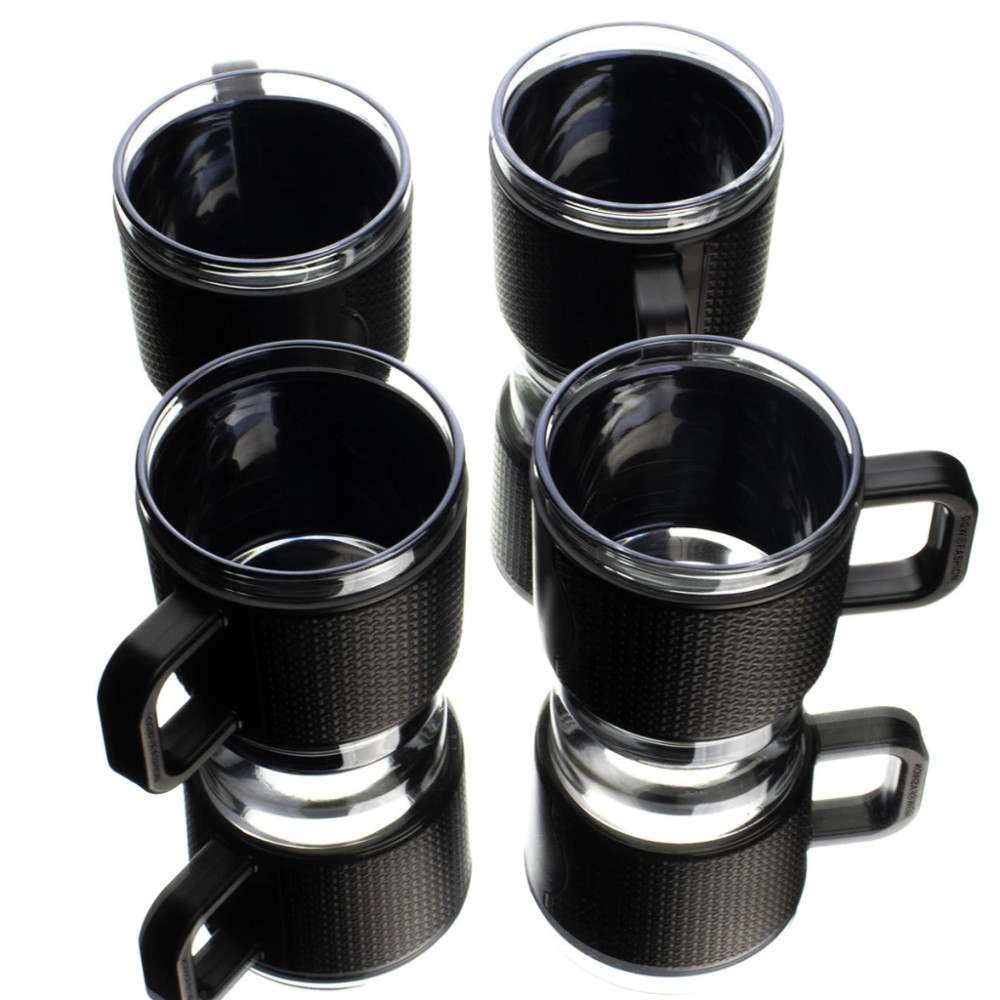 Foto 4 pulgar | Set 4tazas Vidrio 350ml Cubierta Y Agarradera Plástico Brang