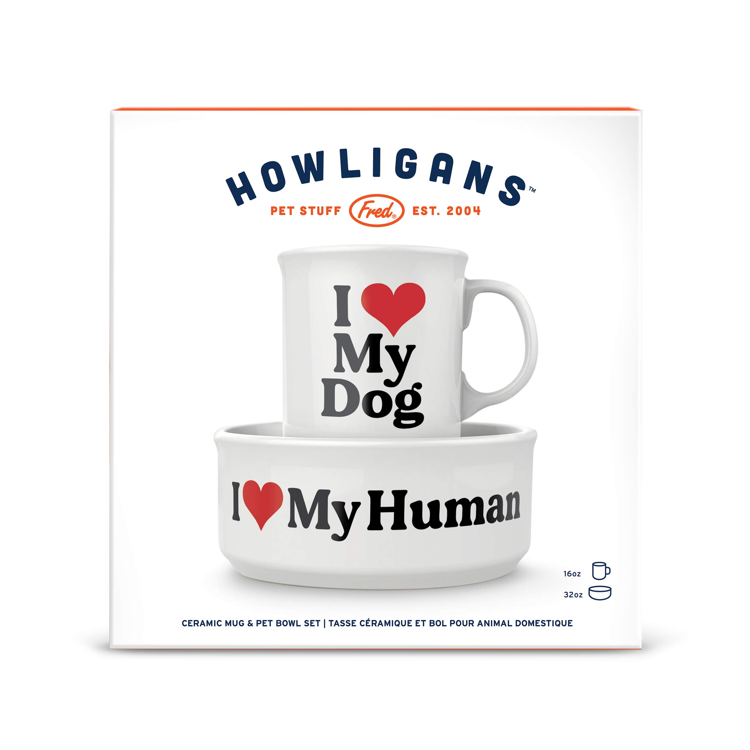 Foto 4 pulgar | Juego De Tazas Y Cuencos Para Perros Genuinos De Fred Howligans Love Dog - Venta Internacional.