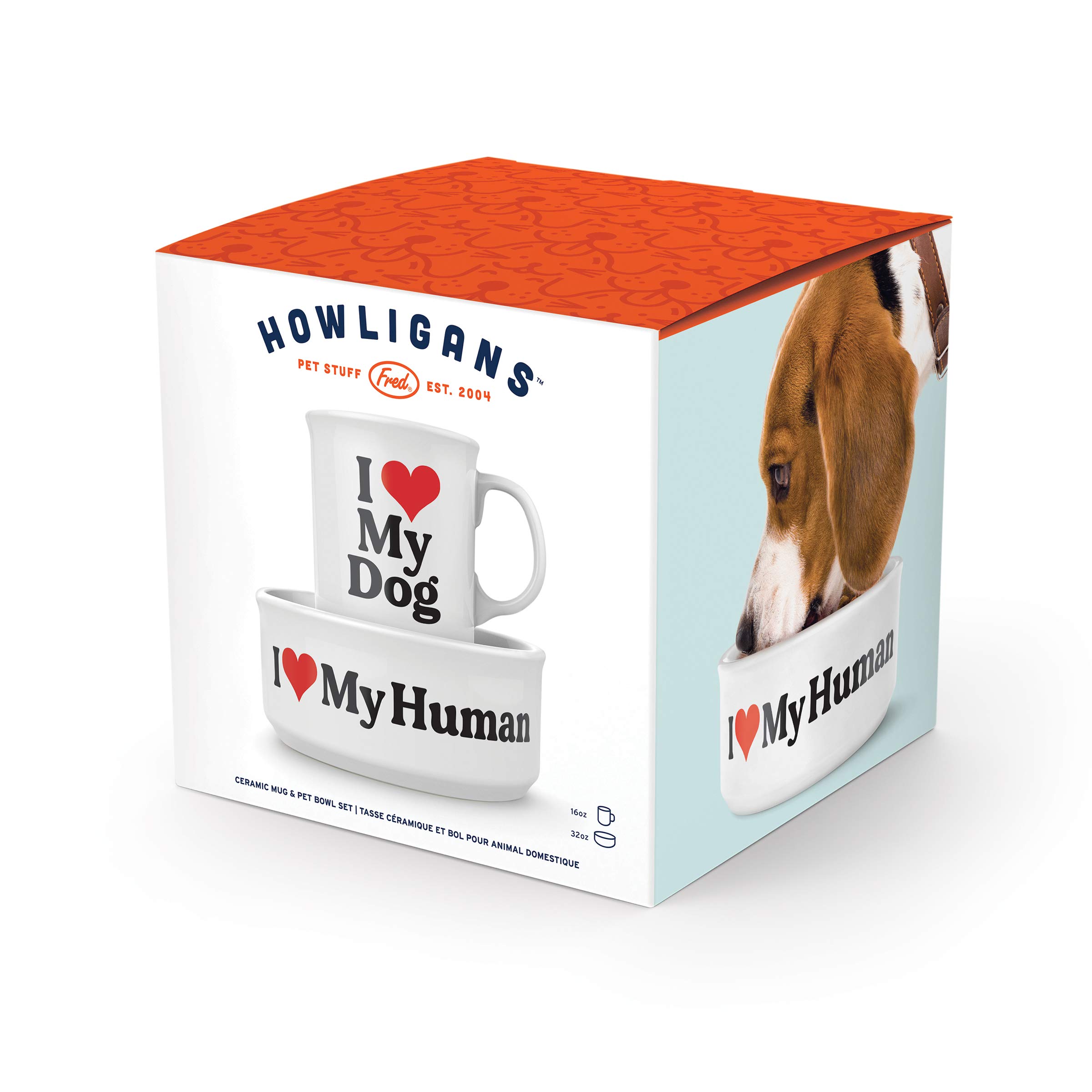 Foto 5 pulgar | Juego De Tazas Y Cuencos Para Perros Genuinos De Fred Howligans Love Dog - Venta Internacional.