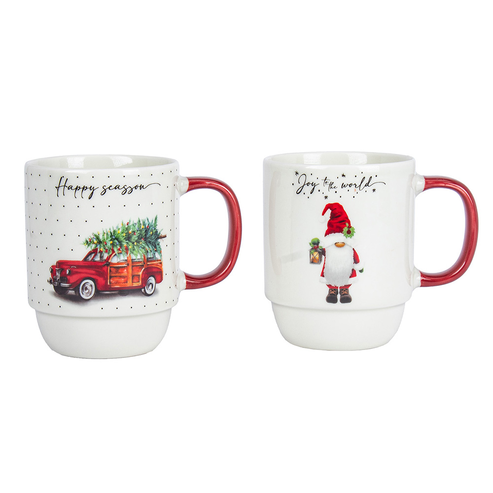 Foto 2 pulgar | Tazas Navideñas De Porcelana Crown Baccara Happy Claus 2 Piezas De 410 Ml