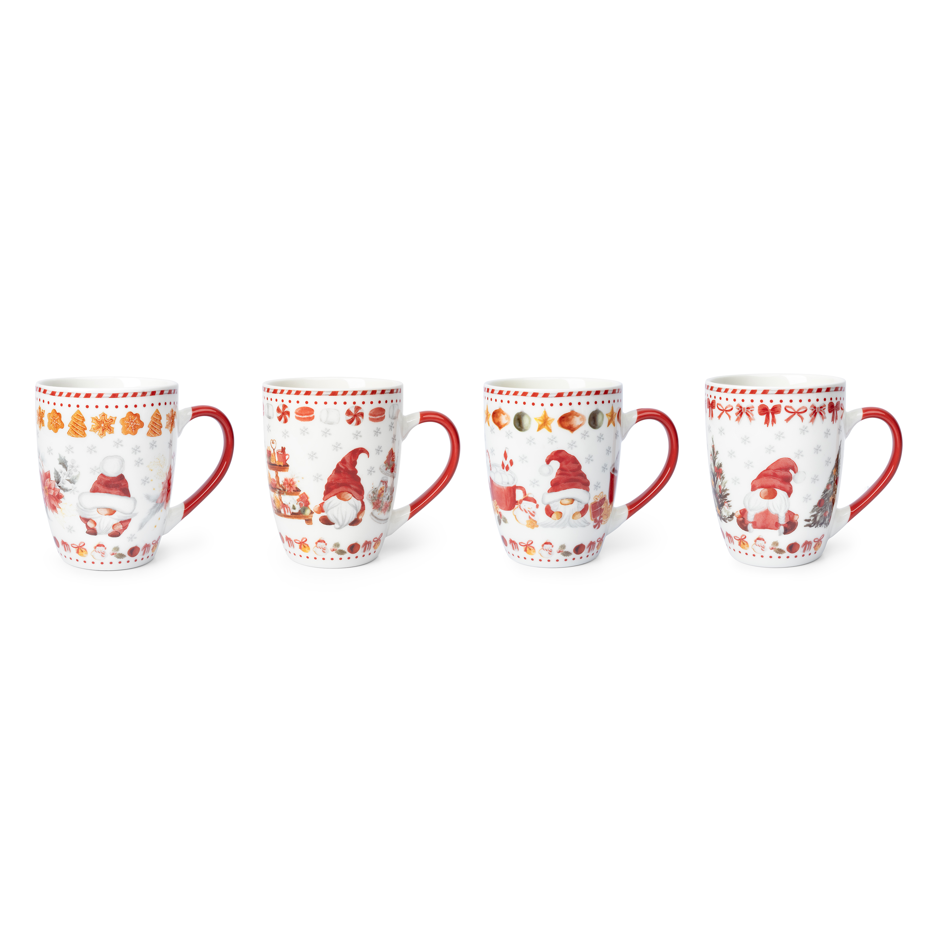 Tazas Navideñas De Porcelana Crown Baccara Gnomos 4 Piezas De 340 Ml