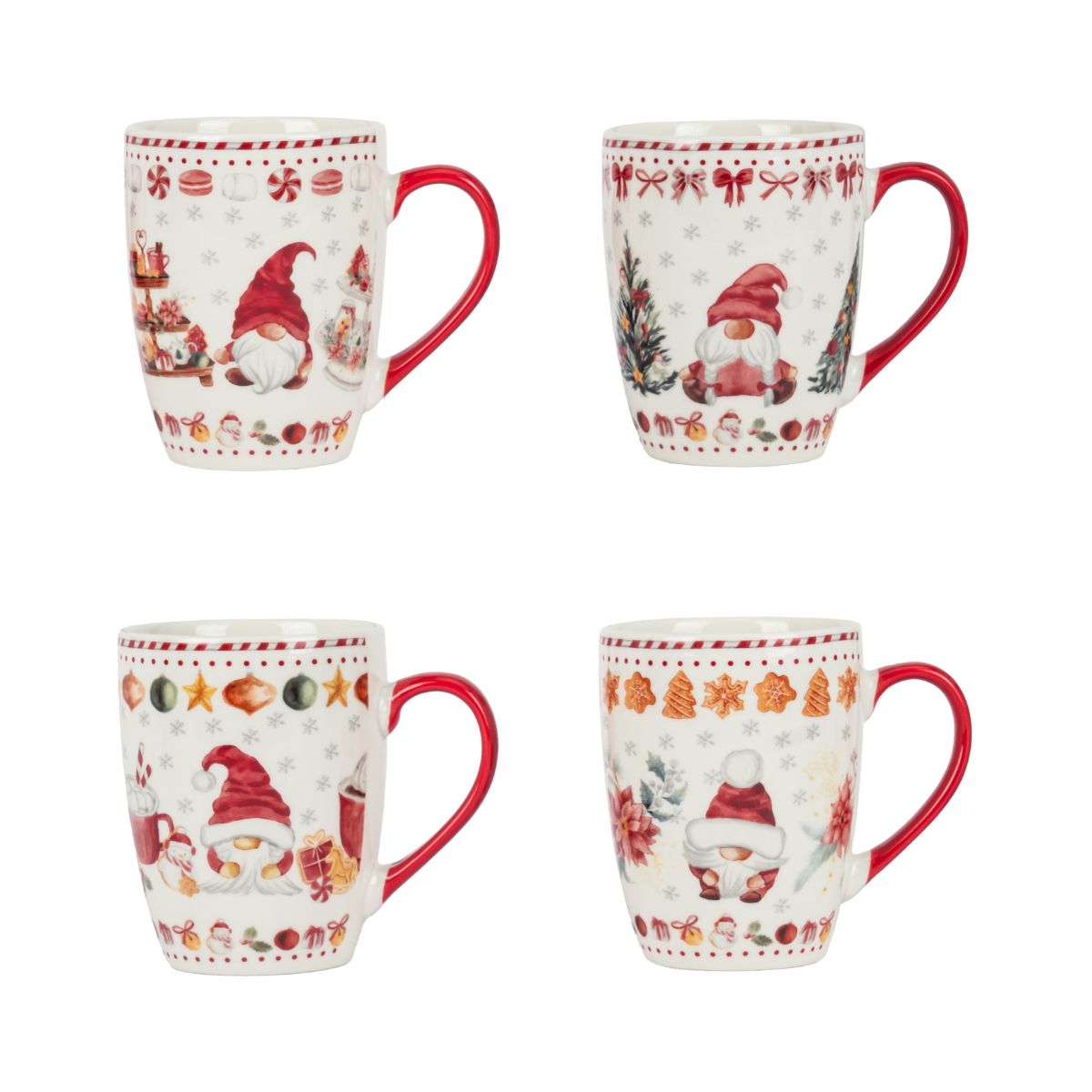 Foto 2 | Tazas Navideñas De Porcelana Crown Baccara Gnomos 4 Piezas De 340 Ml