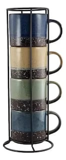 Foto 1 | Set Tazas De Cerámica Apilables Multicolor 4pz 414 Ml C/base