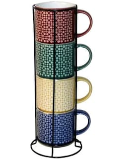 Foto 1 | Set Tazas De Cerámica Apilables Multicolor 4pz 414 Ml C/base