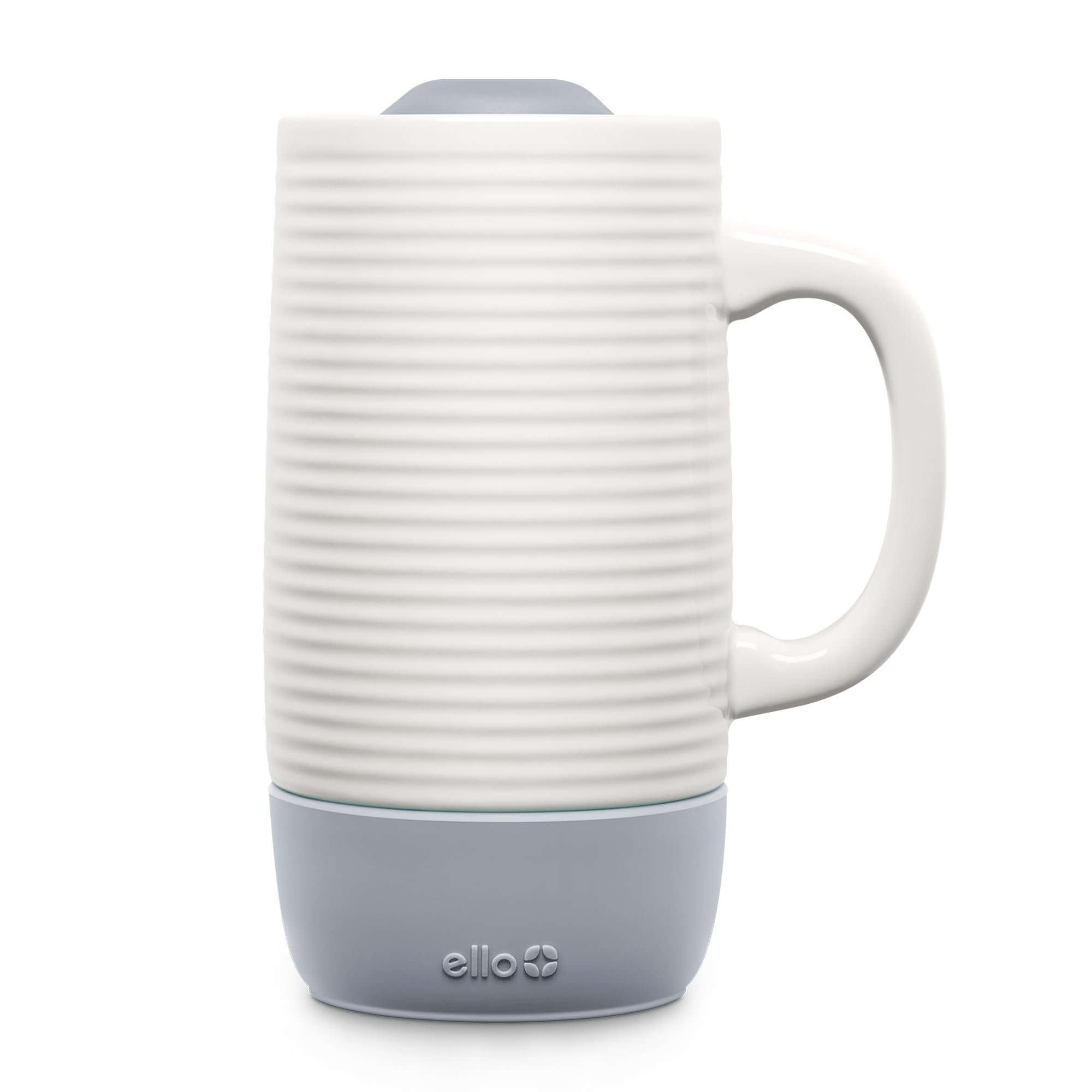 Taza De Viaje De Cerámica Ello Jane 530 Ml Con Asa Y Tapa, Color Gris - Venta Internacional.