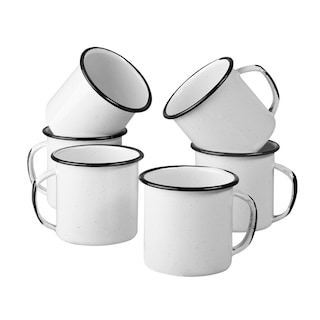 Foto 1 | Cinsa Juego De Tazas Cafeteras De Peltre 6 Piezas (blanco Con Filo Negro)