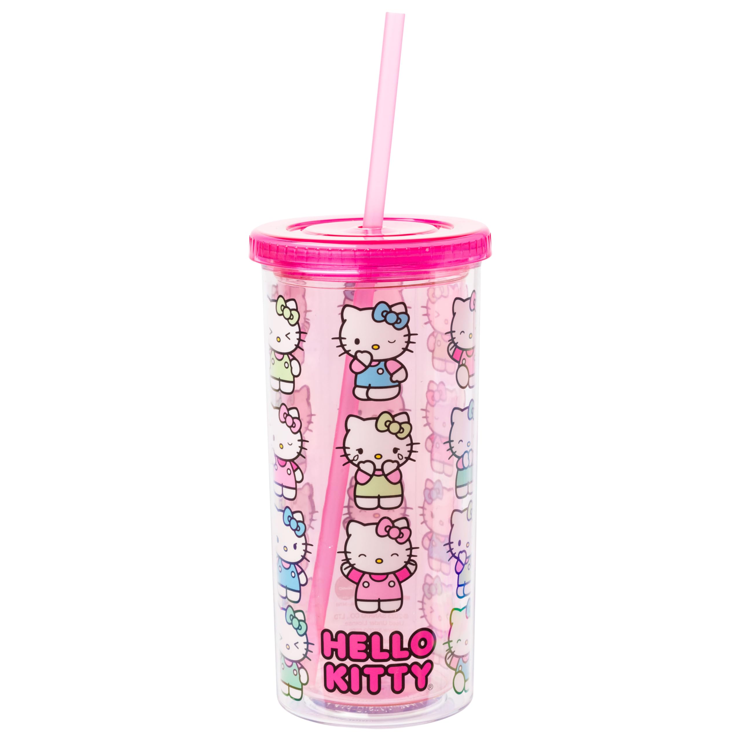 Foto 2 pulgar | Vaso Para Bebidas Frías Silver Buffalo Sanrio Hello Kitty De 600 Ml Con Tapa - Venta Internacional.