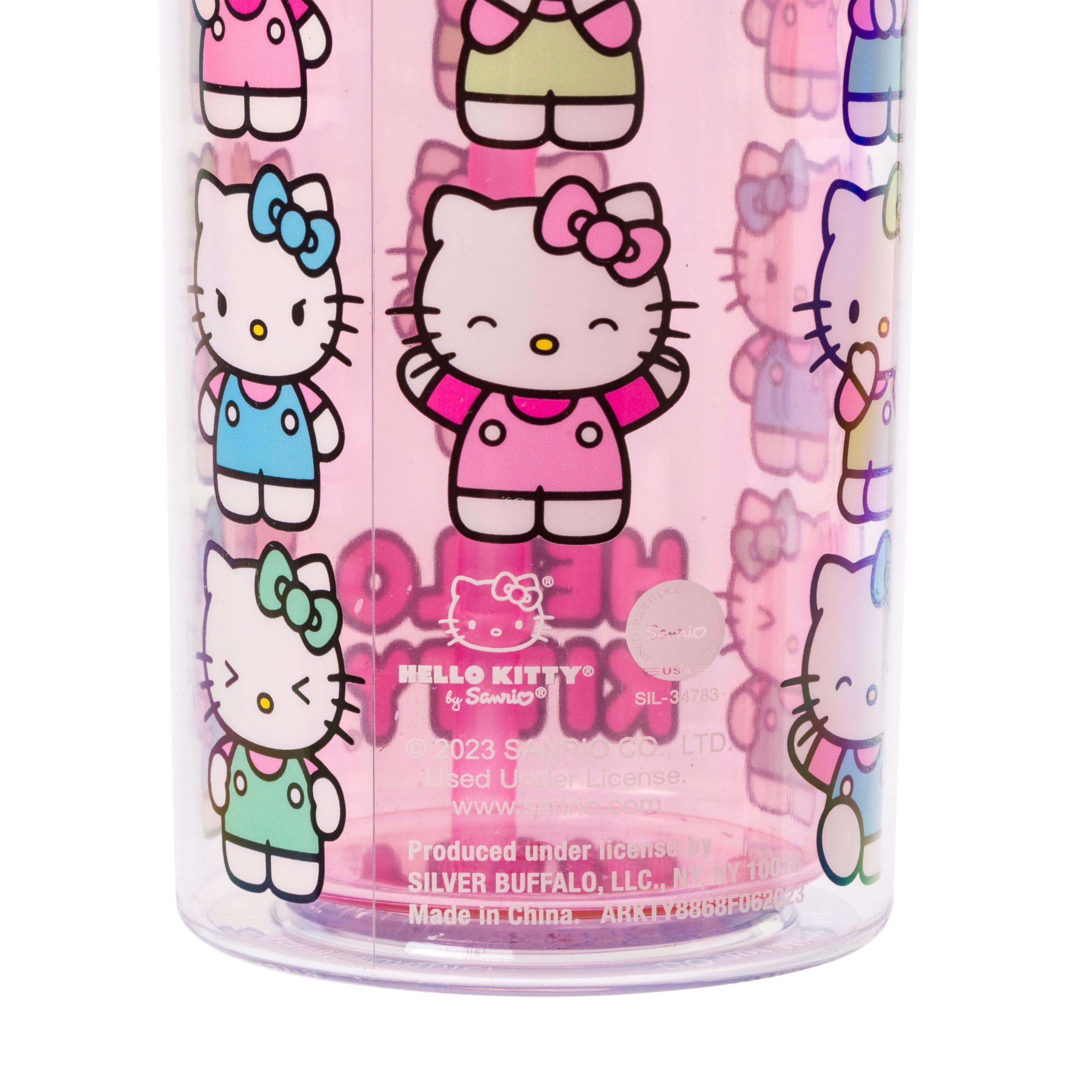 Foto 3 pulgar | Vaso Para Bebidas Frías Silver Buffalo Sanrio Hello Kitty De 600 Ml Con Tapa - Venta Internacional.