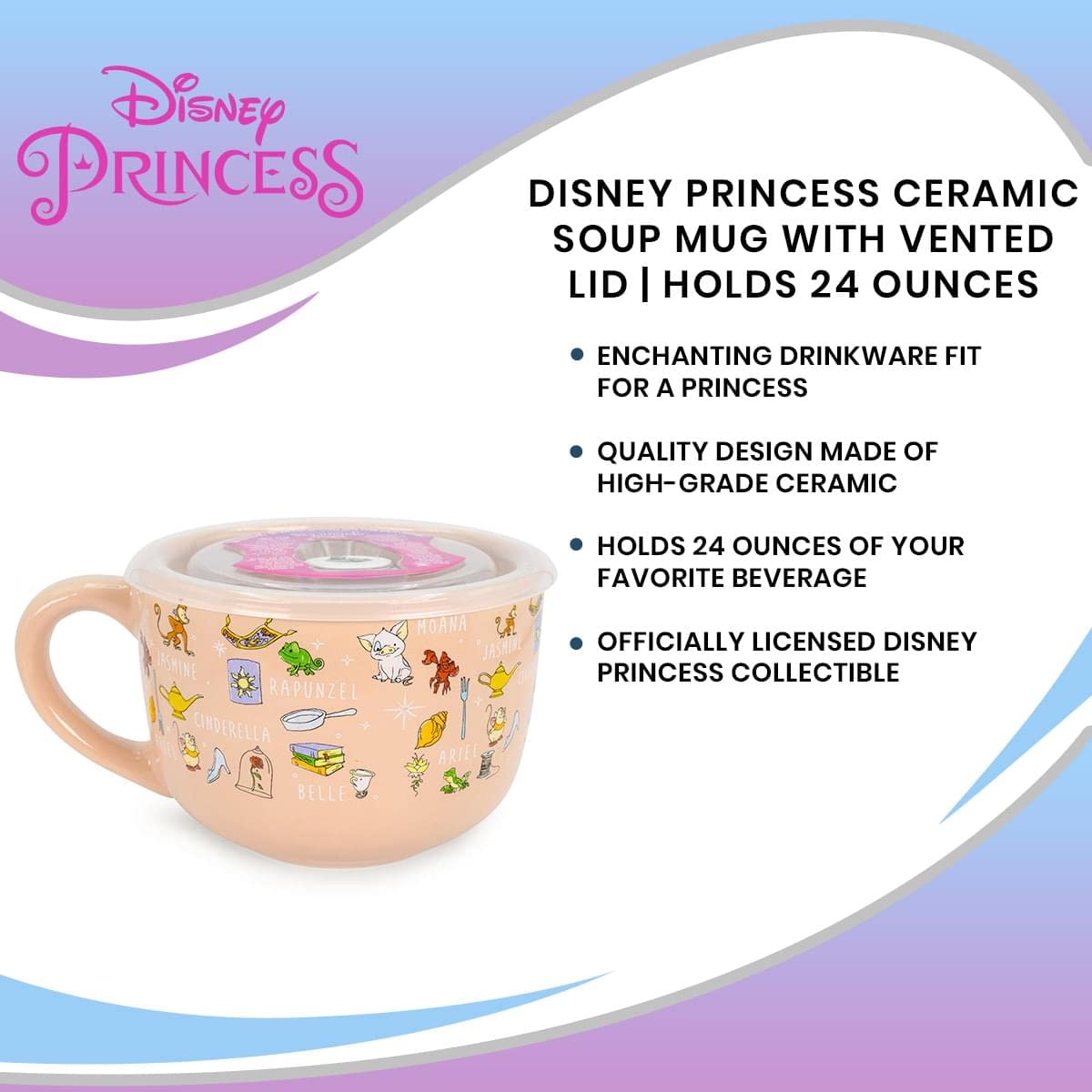 Foto 8 pulgar | Taza De Sopa De Cerámica Con Diseño De Princesa Disney Con Tapa Ventilada, 700 Ml - Venta Internacional.
