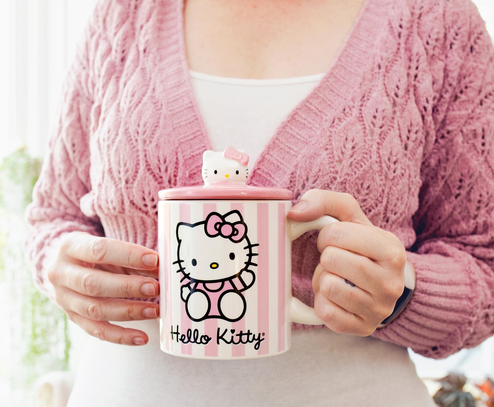 Foto 8 pulgar | Taza De Cerámica Toynk Sanrio Hello Kitty Pink Stripes 530ml - Venta Internacional.
