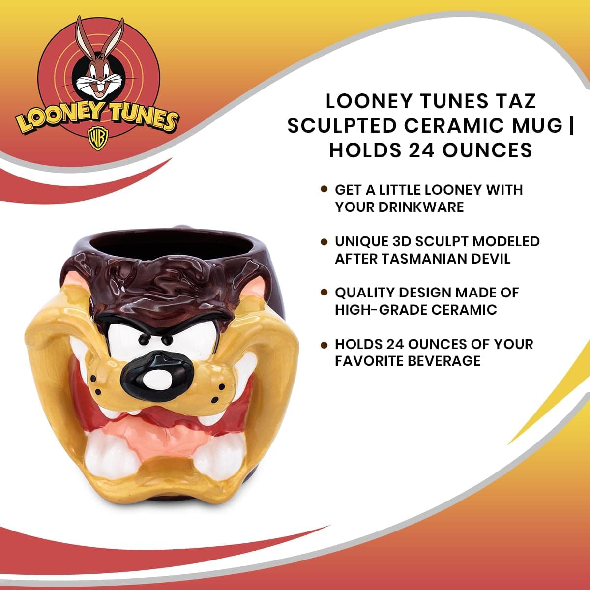 Foto 8 pulgar | Taza Plateada Buffalo Looney Tunes Taz Face Ceramic 710 Ml - Venta Internacional.