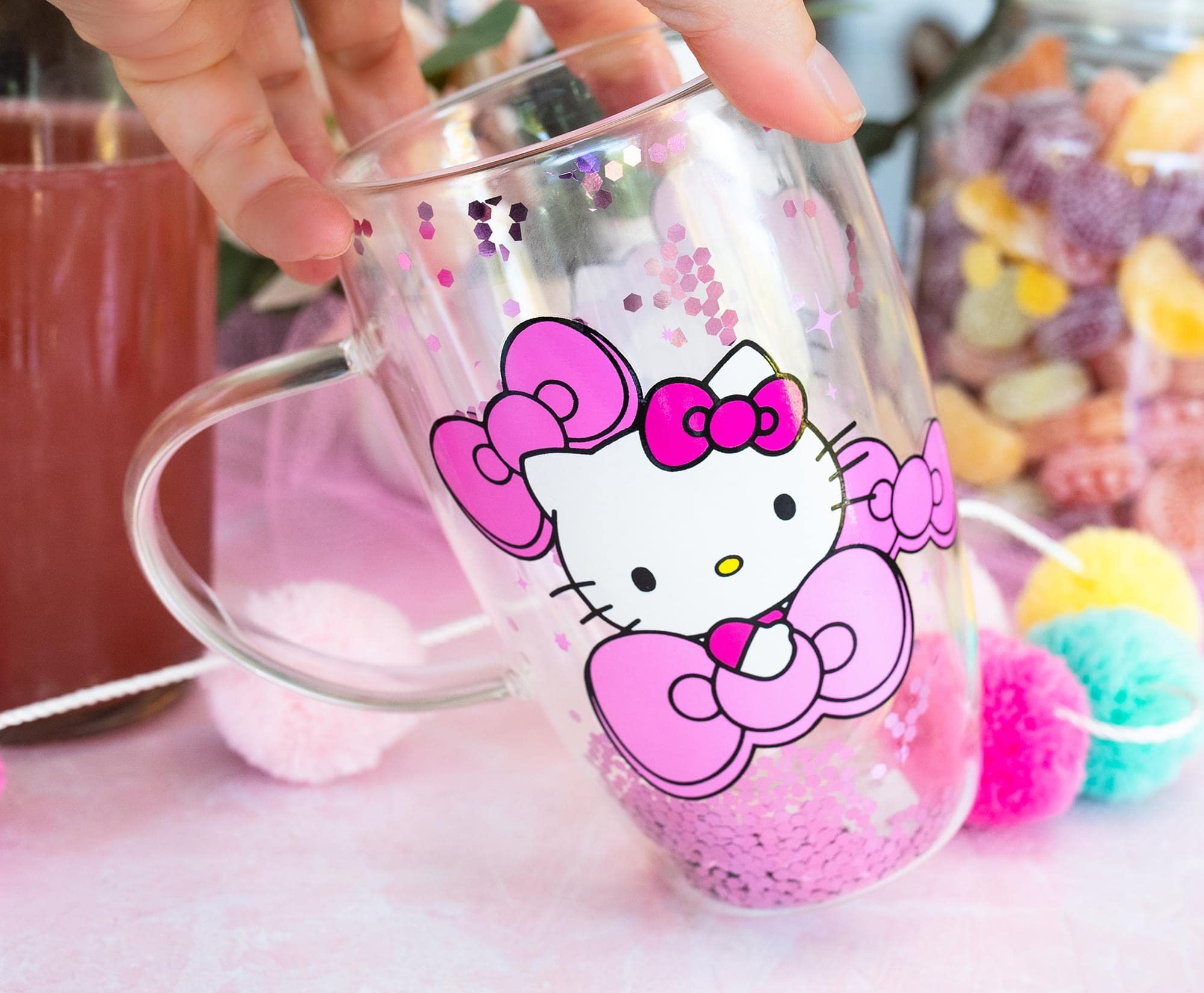 Foto 4 | Taza De Cristal Sanrio Hello Kitty Bows And Stars Confeti, 450 Ml - Venta Internacional.