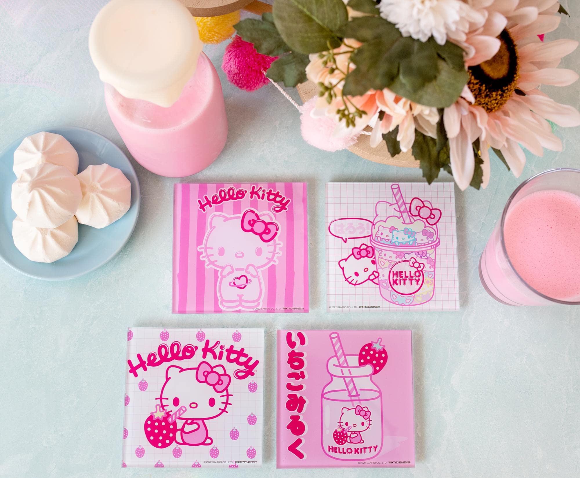 Foto 4 pulgar | Set De Posavasos Sanrio Hello Kitty, Vaso Con Leche De Fresa, 4 Unidades - Venta Internacional.