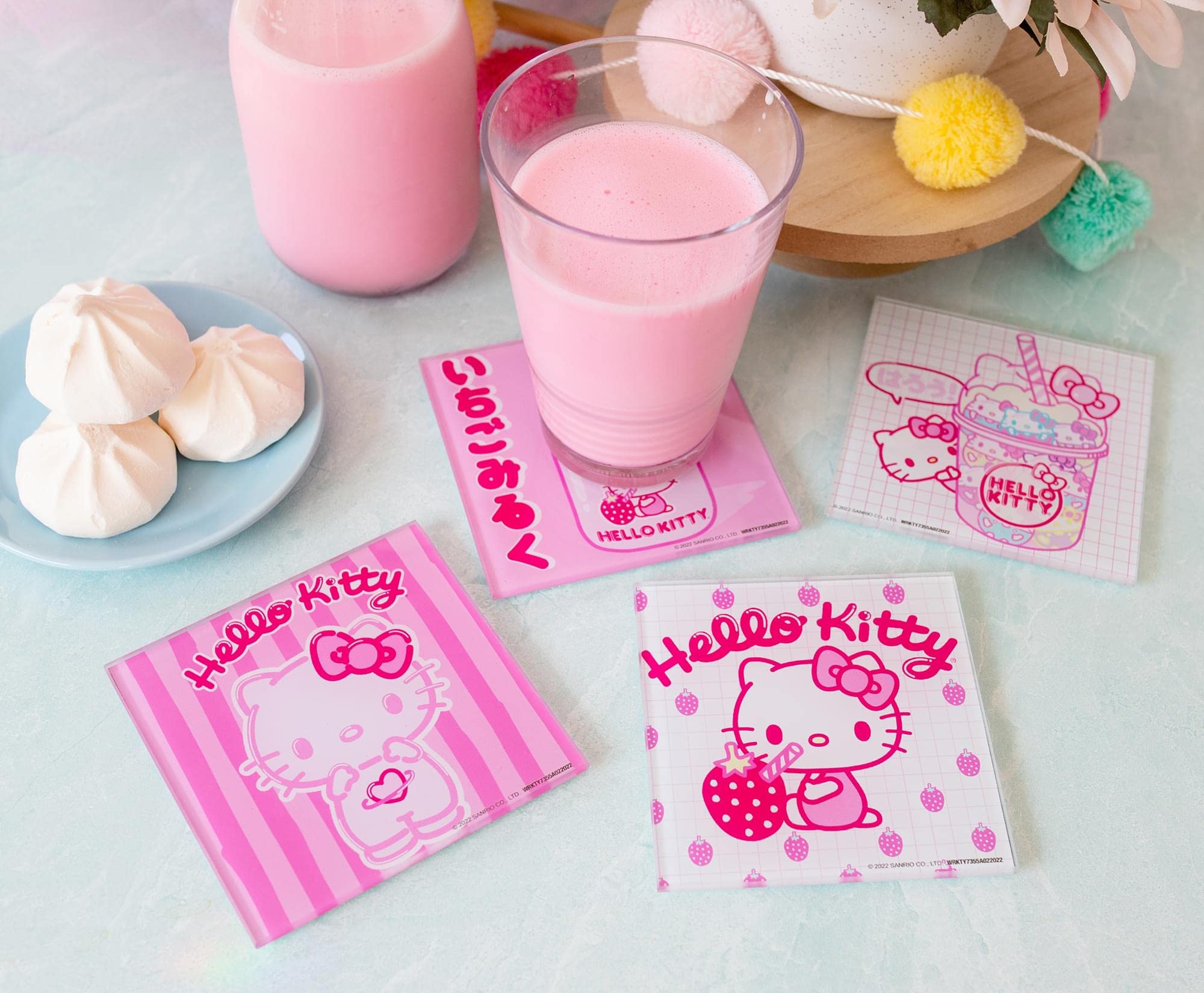 Foto 5 pulgar | Set De Posavasos Sanrio Hello Kitty, Vaso Con Leche De Fresa, 4 Unidades - Venta Internacional.