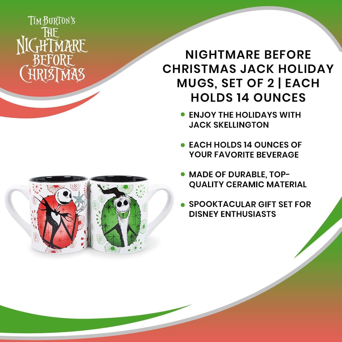 Foto 8 pulgar | Tazas De Cerámica Silver Buffalo Nightmare Before Christmas Jack 414 Ml - Venta Internacional.