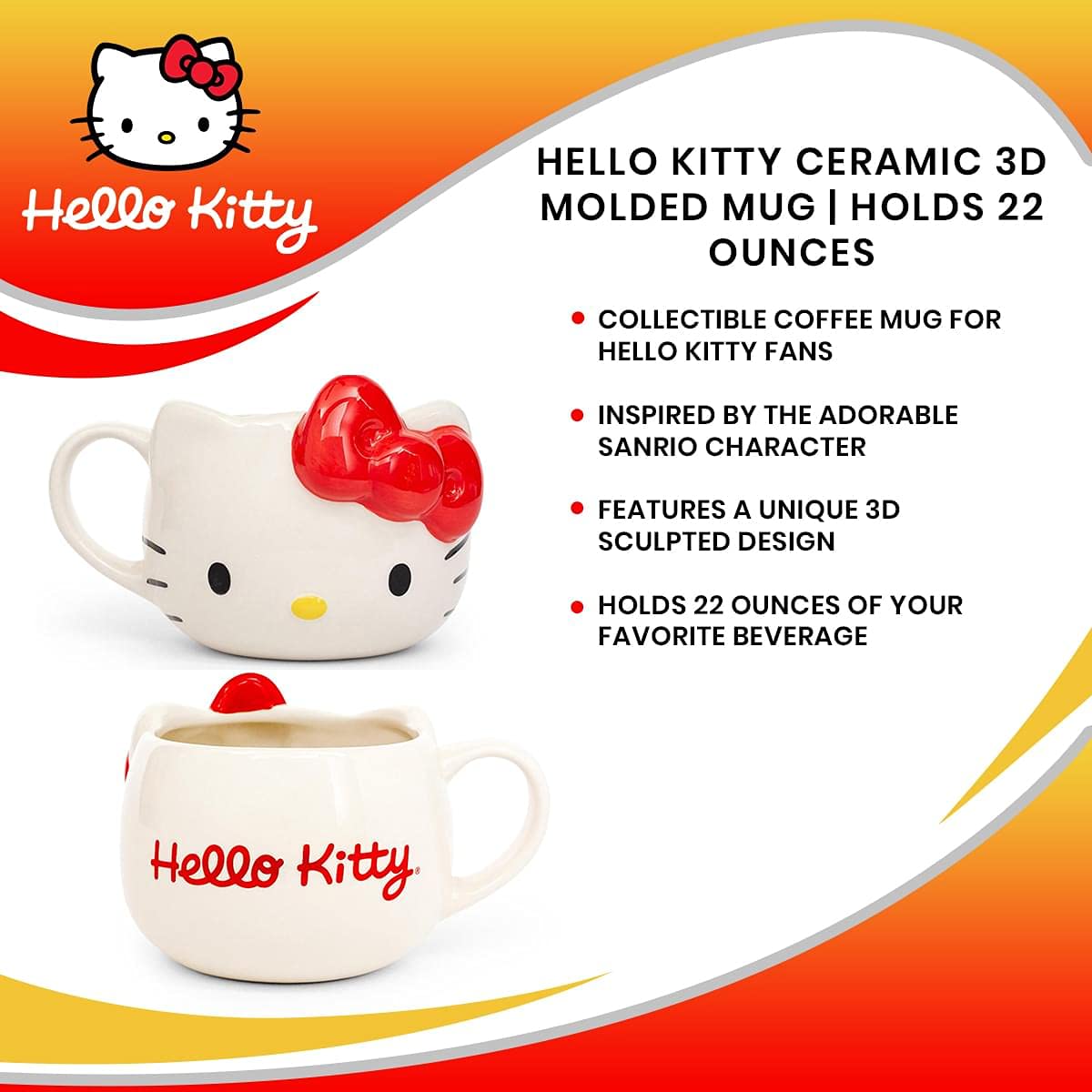 Foto 8 pulgar | Taza De Cerámica Silver Buffalo Hello Kitty Face, 650 Ml - Venta Internacional.