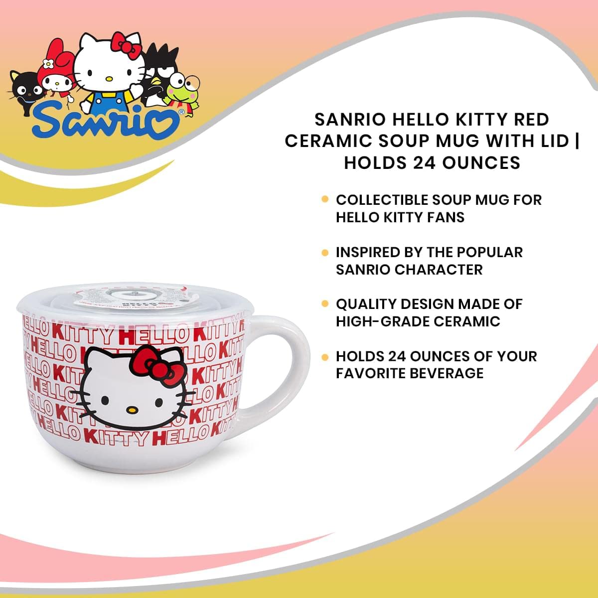 Foto 8 pulgar | Taza De Sopa Sanrio Hello Kitty De Cerámica Roja, 710 Ml, Con Tapa Ventilada - Venta Internacional.