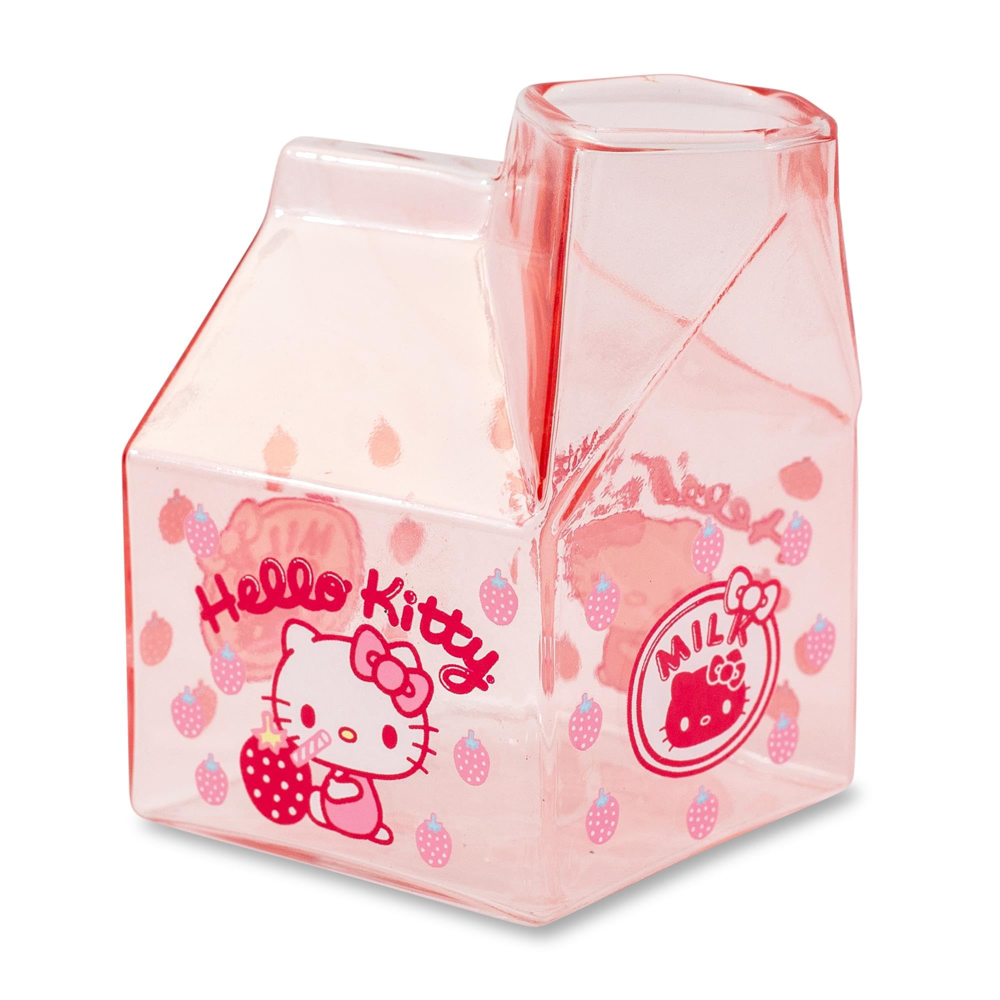 Foto 2 pulgar | Cartón De Vidrio Para Leche Hello Kitty Sanrio Strawberry 350 Ml - Venta Internacional.