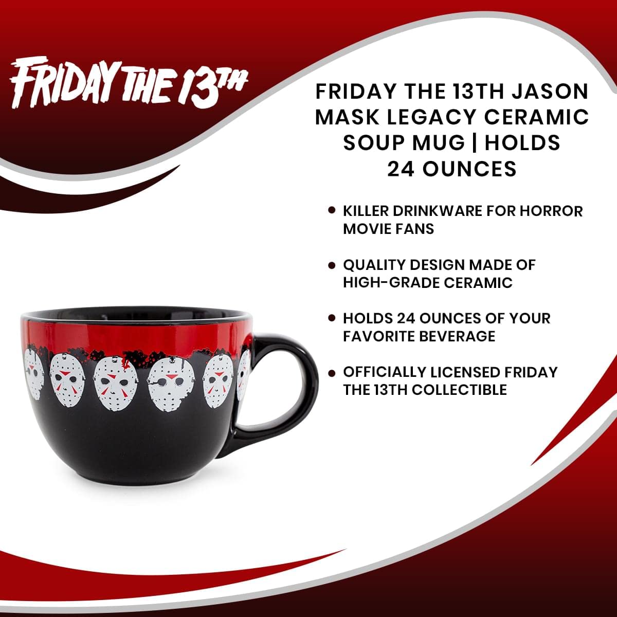 Foto 7 | Taza De Sopa Silver Buffalo Friday The 13th Jason Mask 700 Ml - Venta Internacional.