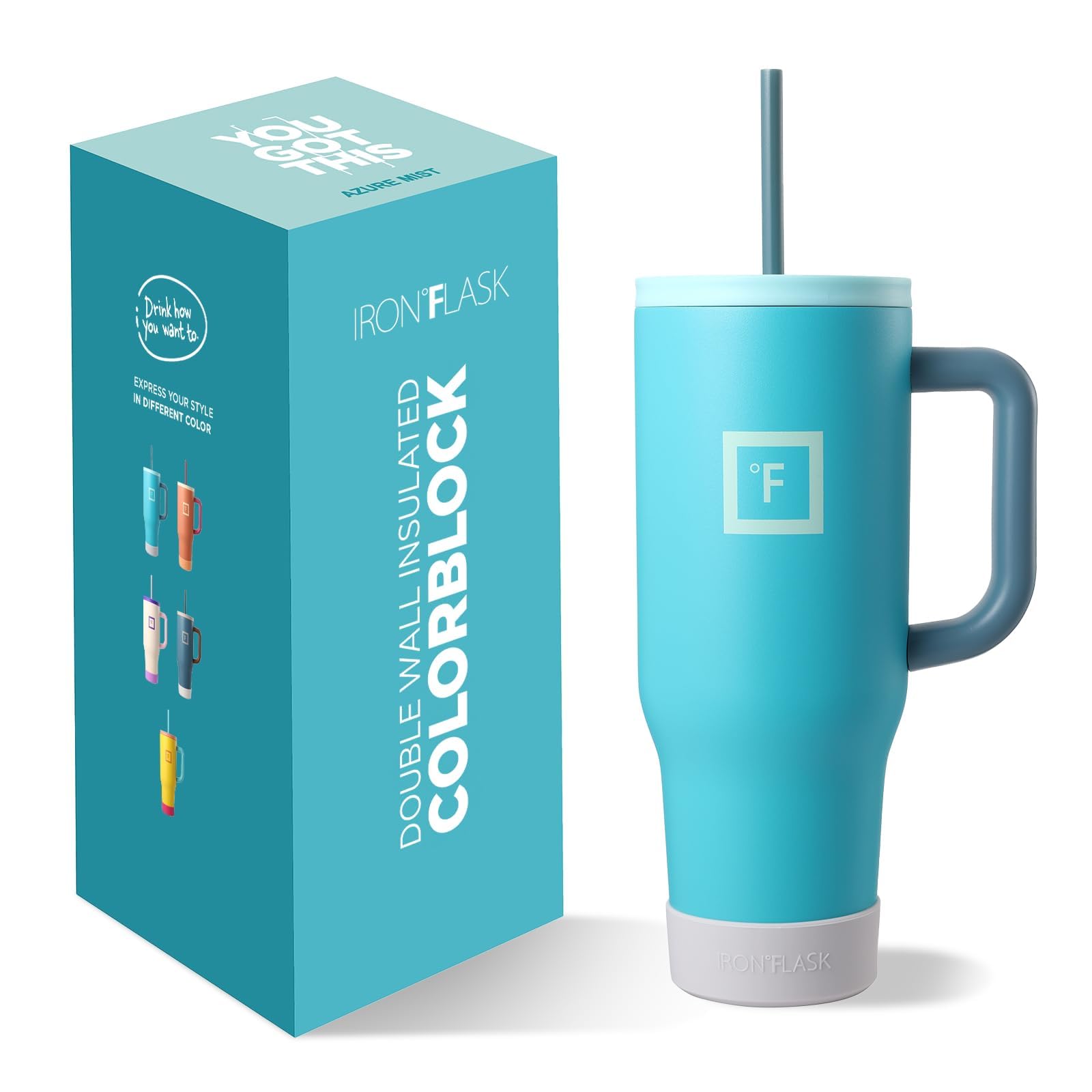 Taza Aislante Iron °flask Co-pilot Con Bota, Pajita Y Tapa Abatible, 1,2 L - Venta Internacional.