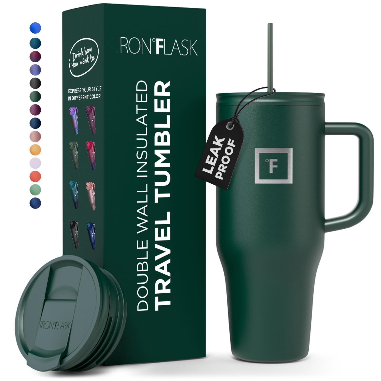 Taza Aislante Iron °flask Co-pilot Con Pajita Y Tapa Abatible, 1,2 L - Venta Internacional.