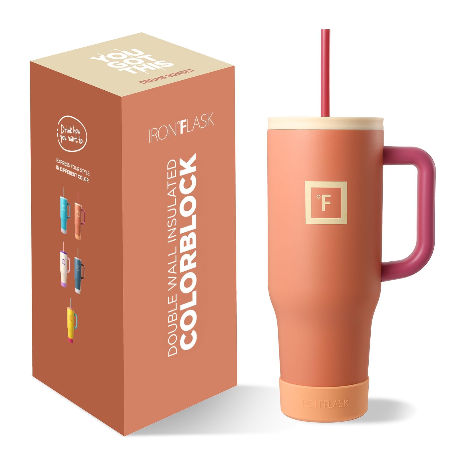Taza Aislante Iron °flask Co-pilot Con Bota, Pajita Y Tapa Abatible, 1,2 L - Venta Internacional.