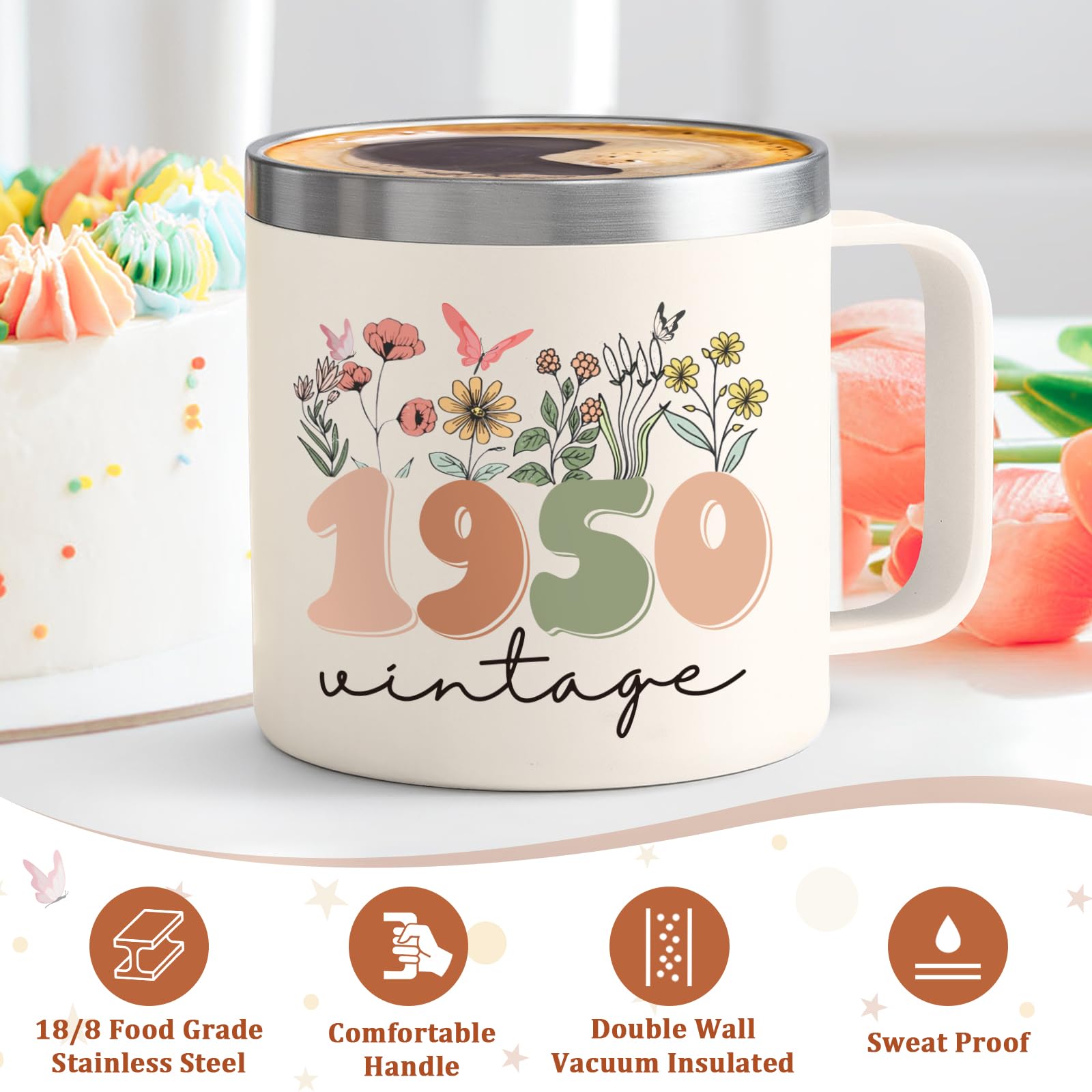 Foto 5 pulgar | Taza De Café Lifecapido Para Regalo De 75 Cumpleaños, 420 Ml, Vintage, 1950 - Venta Internacional.