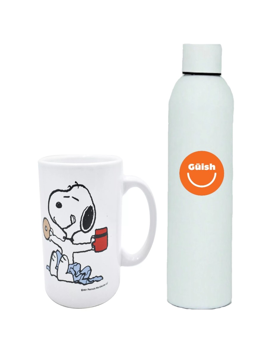 Foto 2 pulgar | Taza De Snoopy Color Blanco + Termo De Agua Güish