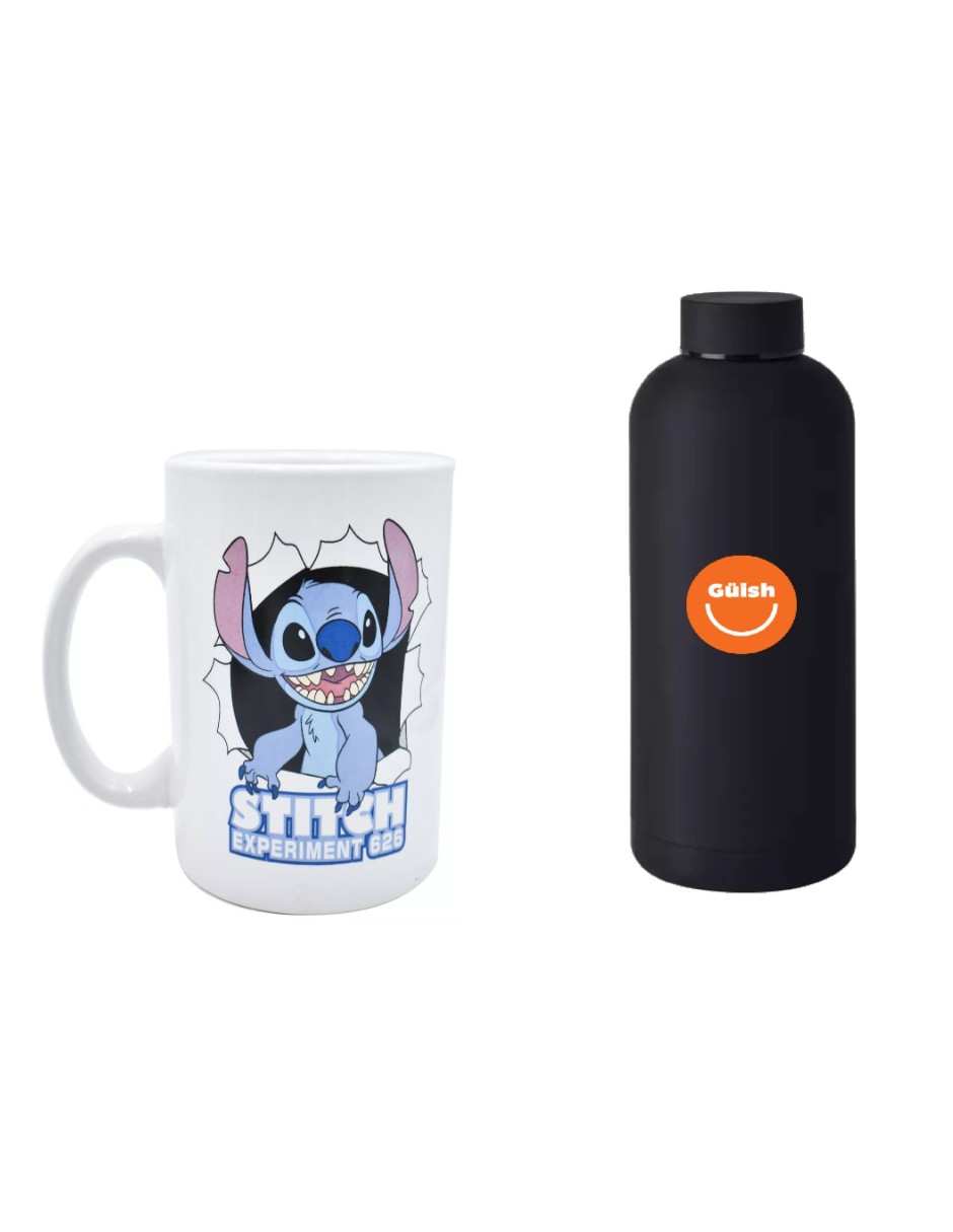 Foto 1 | Taza De Café Grande De Stitch + Termo De Agua Güish