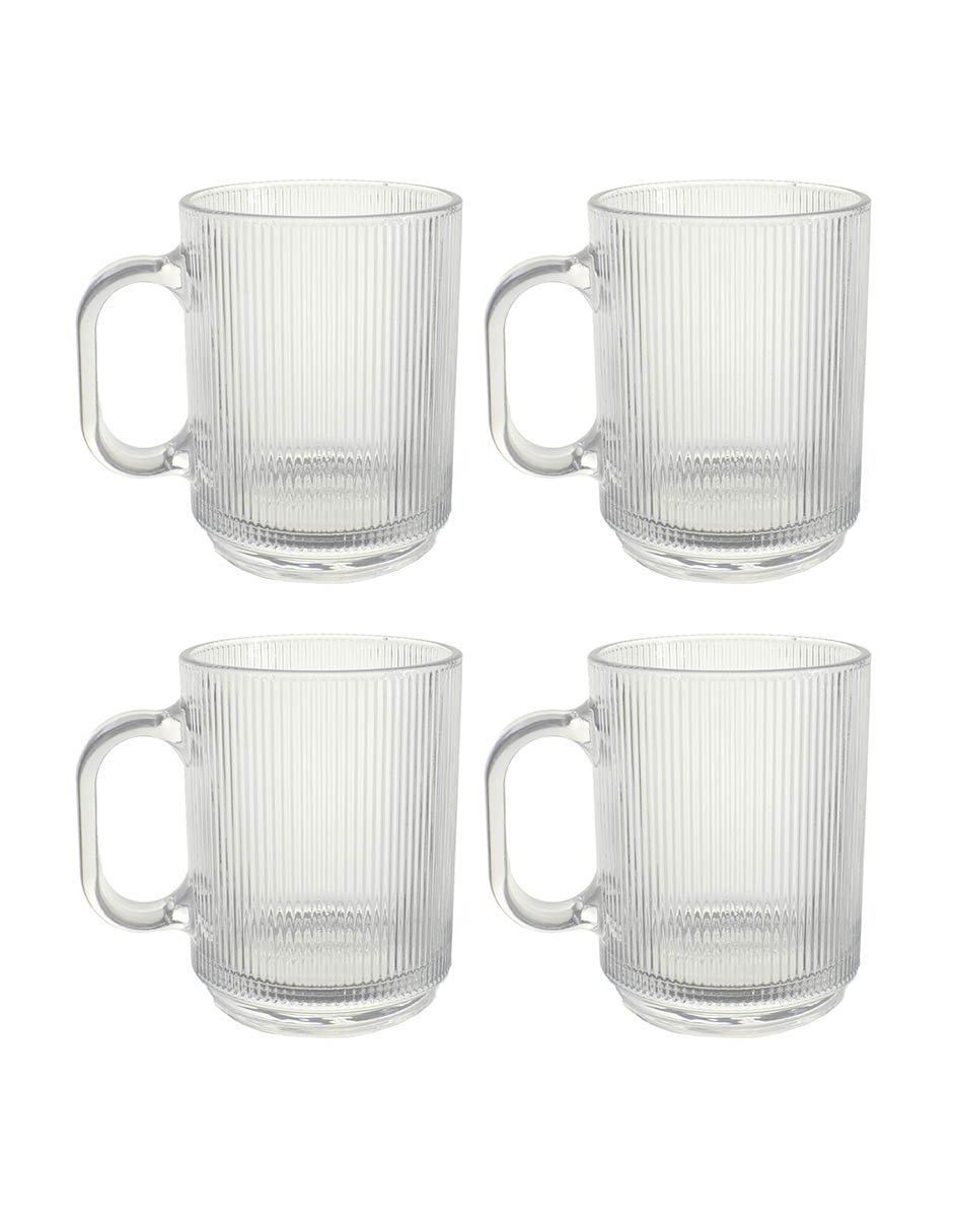Foto 2 pulgar | Set 4 Tazas De Vidrio Para Café Transparente Acanalada 430ml