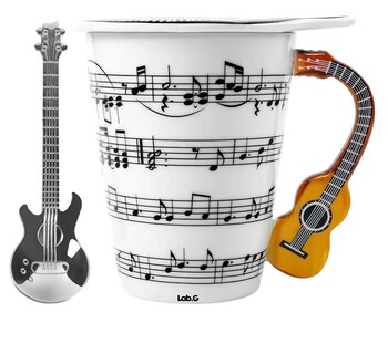 Foto 1 | Taza De Café Lab.g Con Diseño De Asa Guitarra Y Cuchara Guitarra Blanco