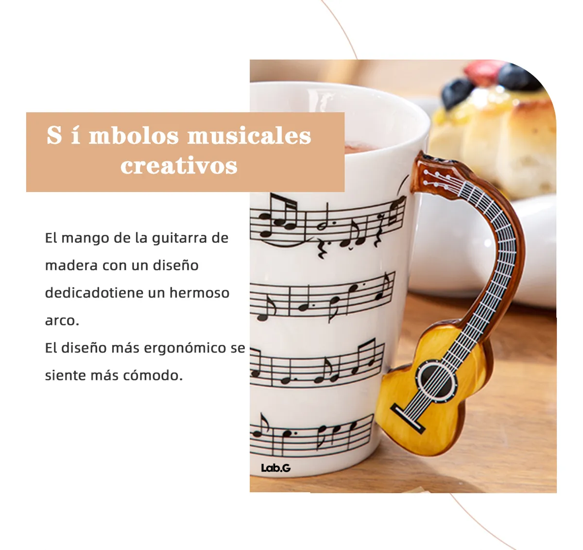 Foto 5 pulgar | Taza De Café Lab.g Con Diseño De Asa Guitarra Y Cuchara Guitarra Blanco