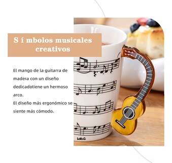Foto 4 | Taza De Café Lab.g Con Diseño De Asa Guitarra Y Cuchara Guitarra Blanco