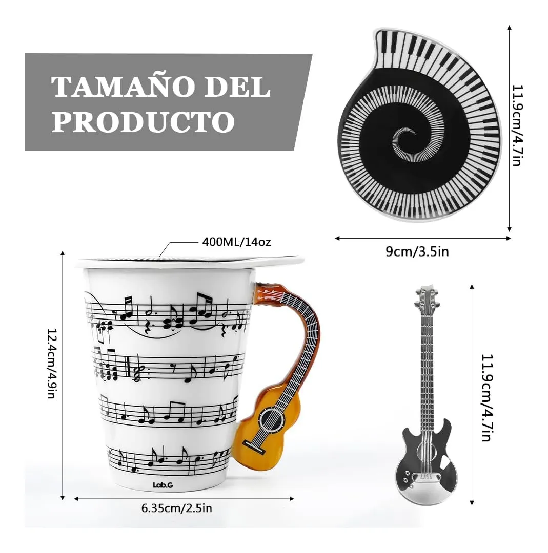 Foto 6 pulgar | Taza De Café Lab.g Con Diseño De Asa Guitarra Y Cuchara Guitarra Blanco