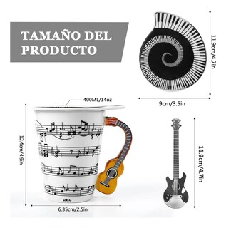 Foto 5 | Taza De Café Lab.g Con Diseño De Asa Guitarra Y Cuchara Guitarra Blanco