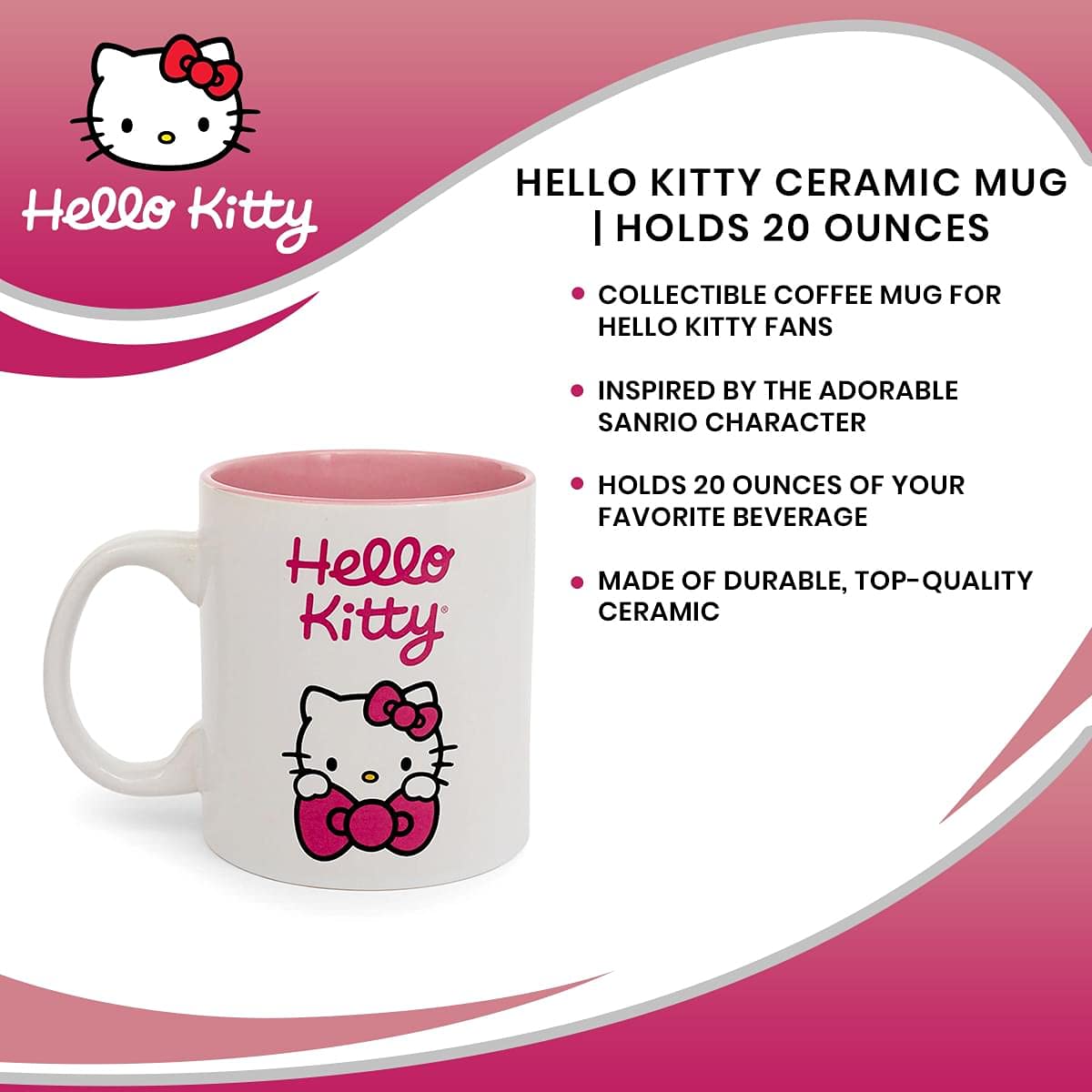 Foto 7 | Taza Superherostuff Hello Kitty Bow De Cerámica Blanco/rosa - Venta Internacional.