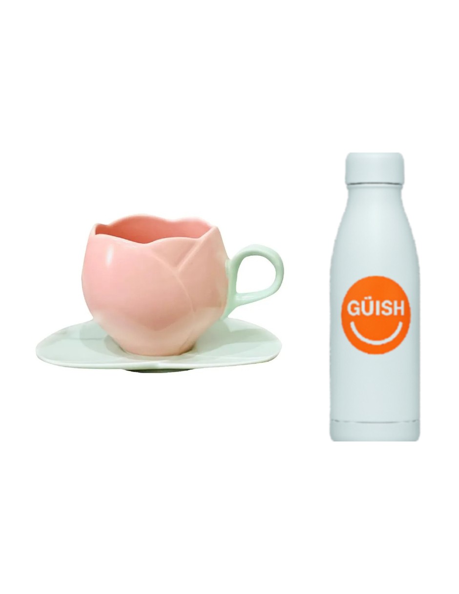 Foto 2 pulgar | Taza Para Café Cerámica Tulipán Con Cuchara + Gratis Termo Güish De Regalo