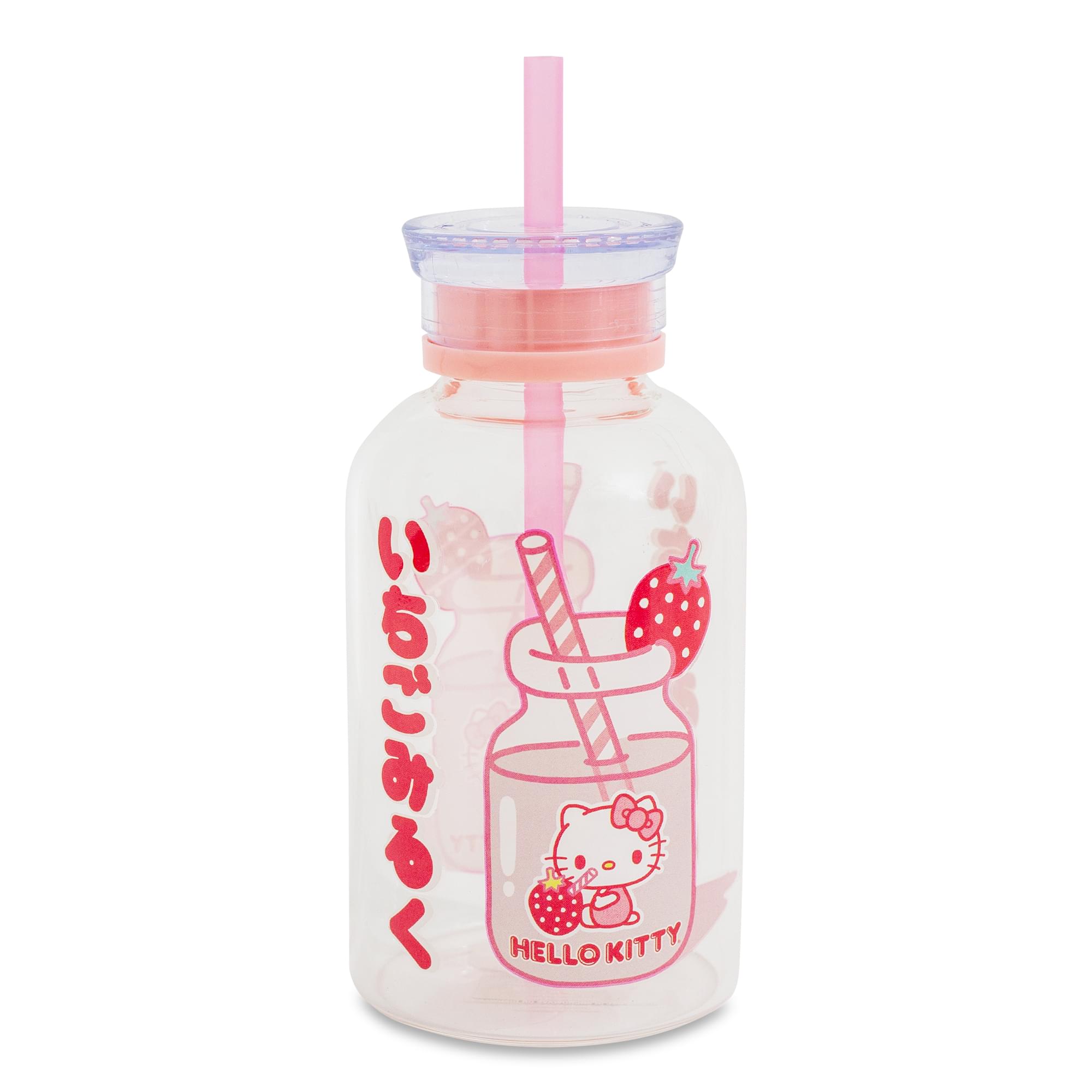 Foto 2 pulgar | Botella De Leche Sanrio Hello Kitty Strawberry Glass De 450 Ml Con Pajita - Venta Internacional.