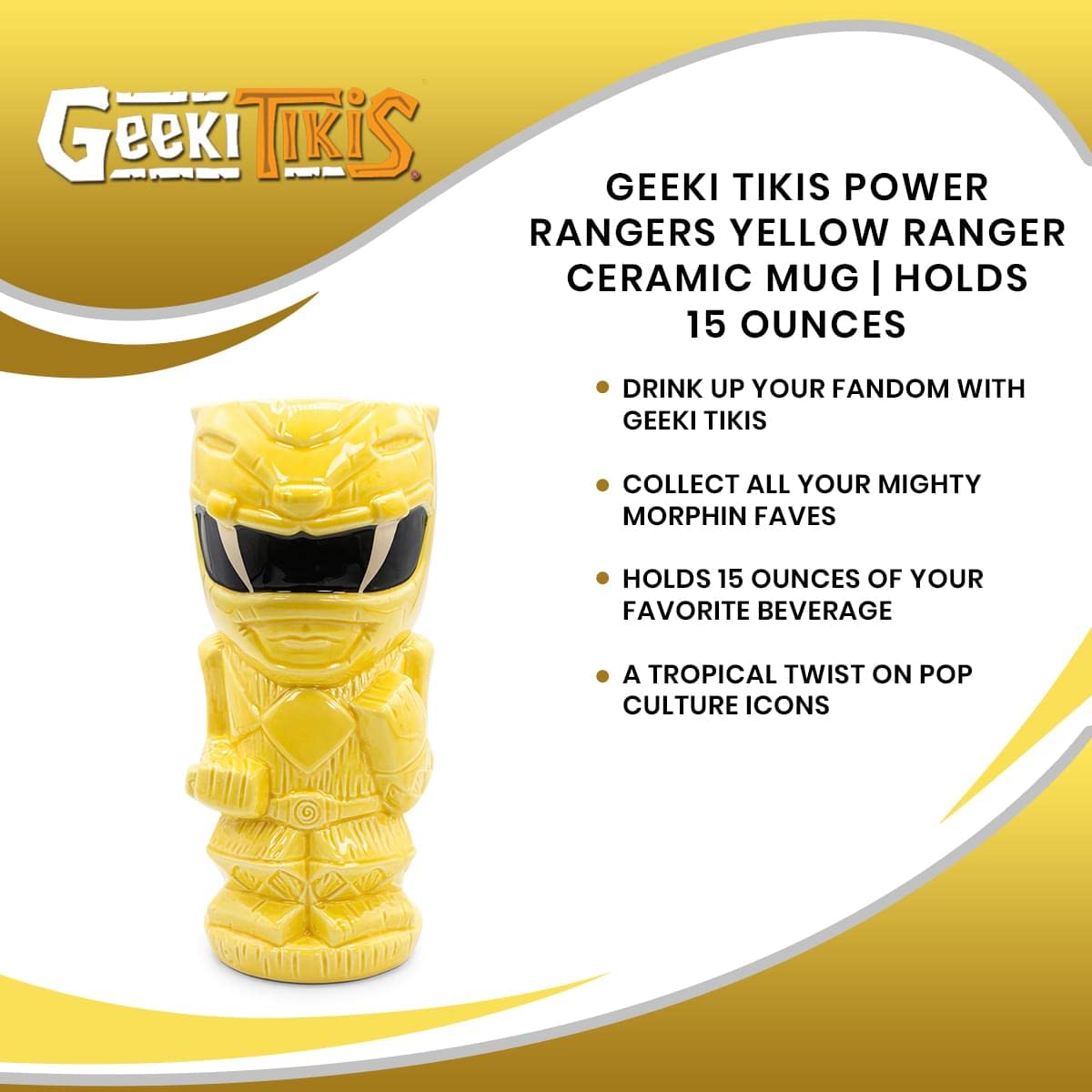 Foto 8 pulgar | Taza De Cerámica Power Rangers Geeki Tikis Yellow Ranger 450ml - Venta Internacional.