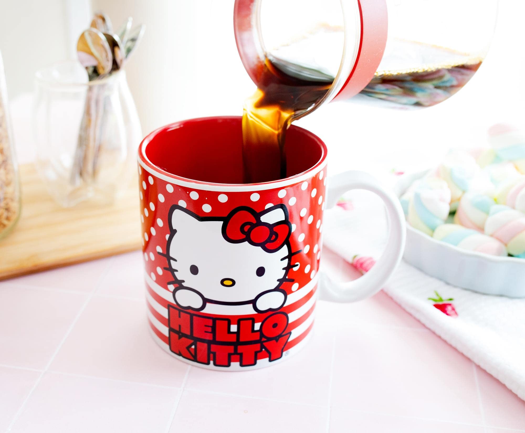 Foto 5 pulgar | Taza Plateada Buffalo Hello Kitty Con Lunares Y Rayas  590 Ml - Venta Internacional.